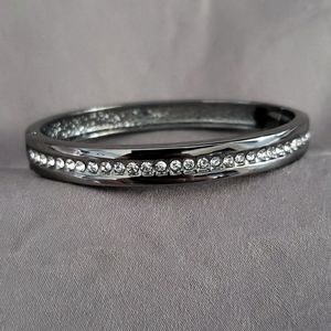 Dark Grey Hinge Bracelet with Diamond Accents